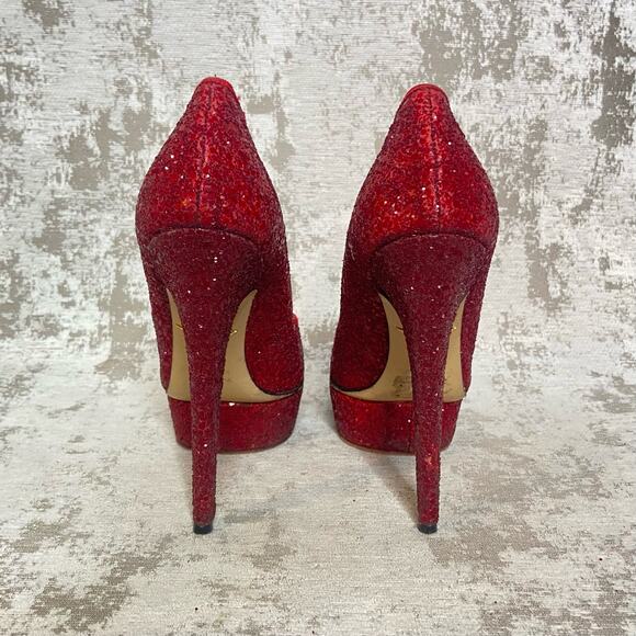 Charlotte Olympia Priscilla Glitter Platform Stiletto Pump in Red - Picture 3 of 9